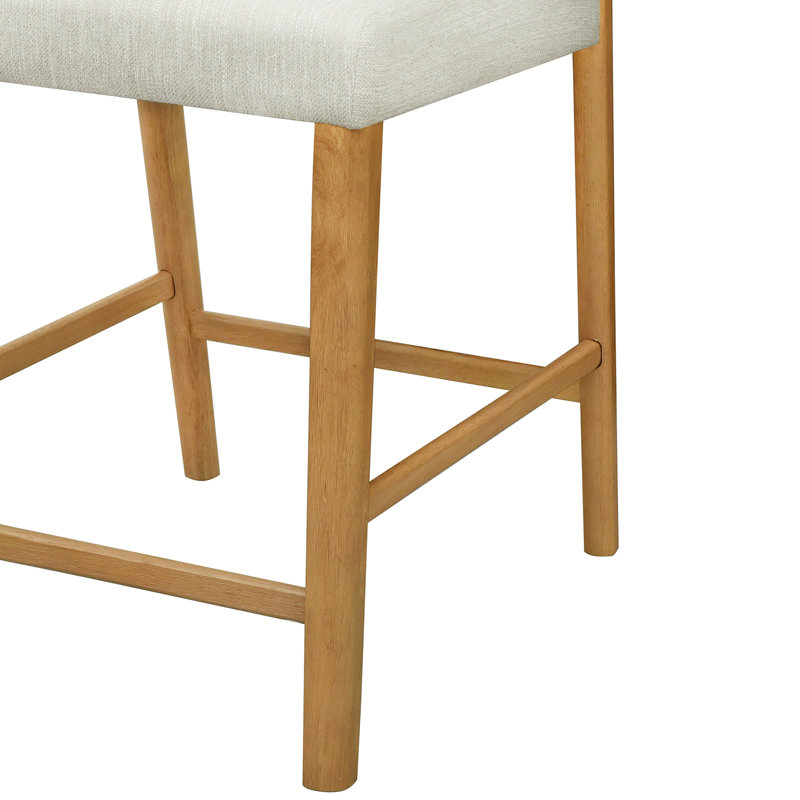 Ashford 25'' Solid Rubberwood Counter Stools With Upholstered Seat And Curved Back, Natural Oak
