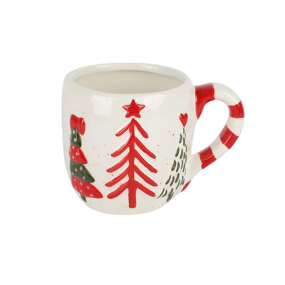 Ceramic Christmas Tree Mug - Holiday Coffee Cup with Candy Cane Handle Decorative Seasonal Drinkware