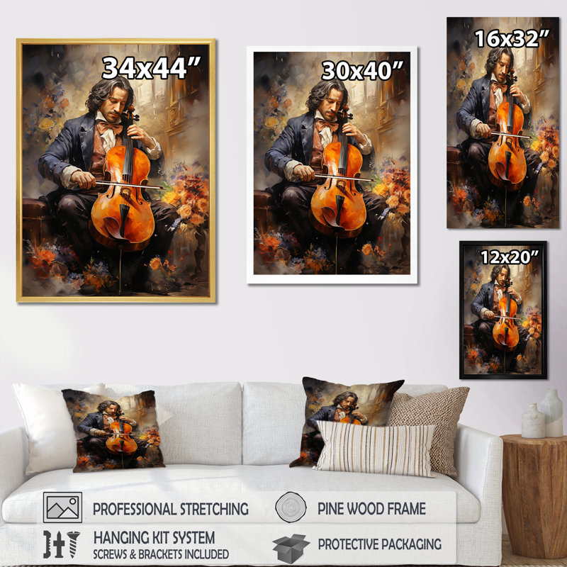 Violon rétro sur toile, Toile tendue, H 20 po x l 12 po x P 1 po