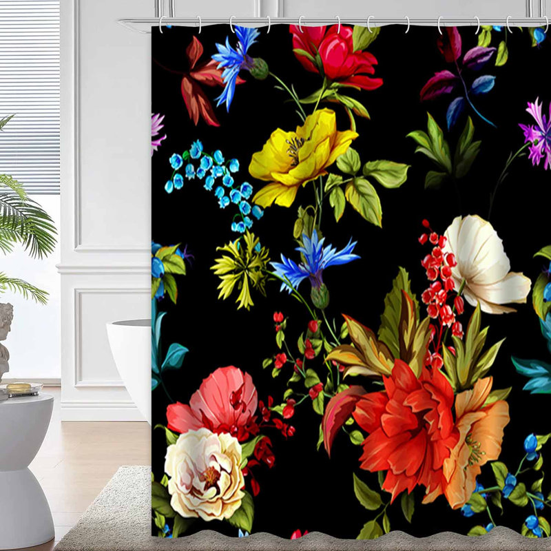 Rideau de douche imperméable à motif floral avec 12 crochets, L 72 po x l 78 po