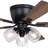 Audronis 52 in. Black Indoor Low Profile Flush Mount Transitional Ceiling Fan with Reversible Black-Dark Oak Blades, LED 3-Light Kit and Pull Chain Included, 3 Speeds, Clear Seeded Glass Shade-1682427439-1682427438