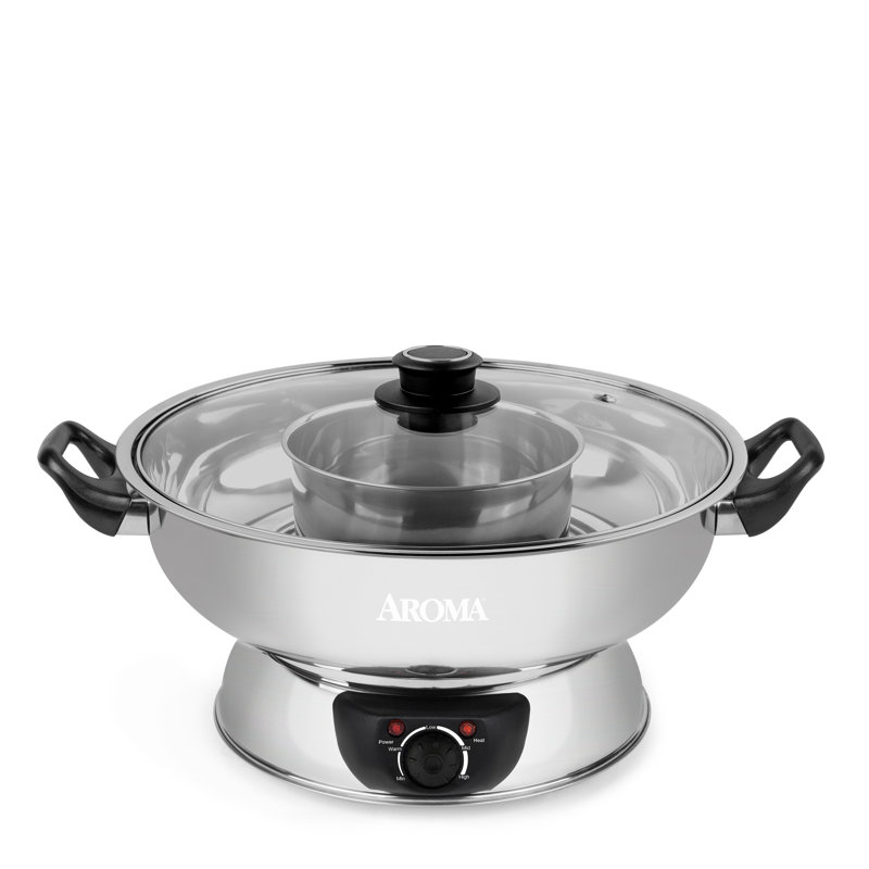 AROMA® 5Qt. Pot électrique Shabu Shabu électrique, réglages de chaleur réglables, pot en acier inoxydable (Asp-600)