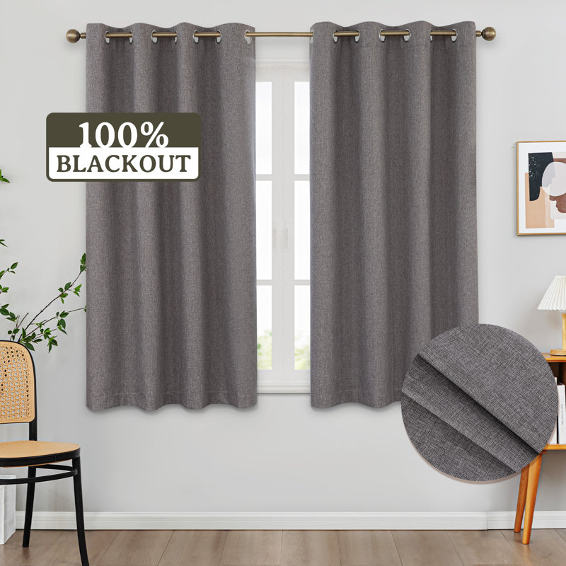 100% Blackout Thermal Insulated Polyester Curtain Pair, Dark Gray, 52" W x 63" L
