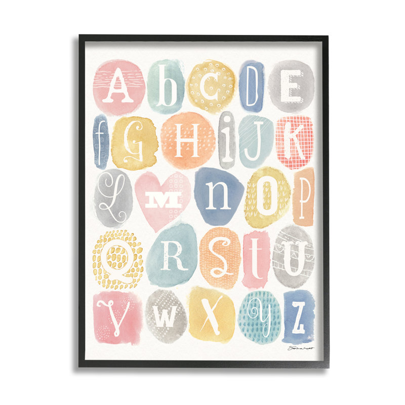 Gracemont, motif doux, aquarelle, lettres, art graphique, Cadre noir, H 30 po x l 24 po x P 1,5 po
