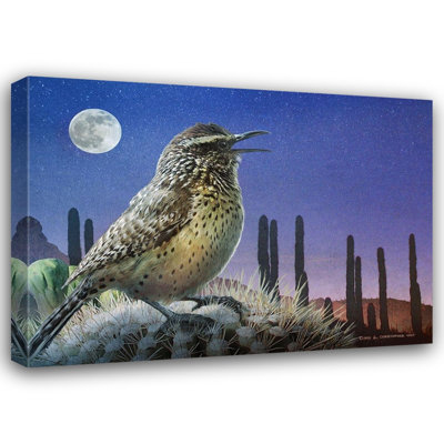 ArtDirect Vest, Christopher Gallery Wrapped Canvas Art Titled: Saguaro Cactus Wren by Moonlight