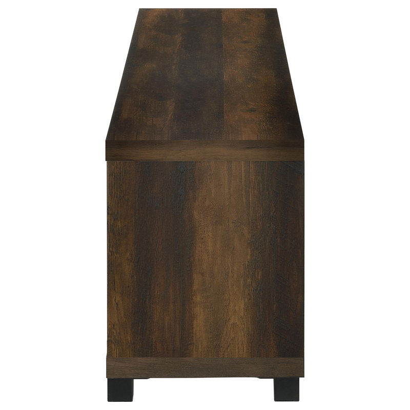 Meuble télé Temby en pin foncé avec foyer électrique, 39,4 cm (L) x 53,3 cm (l) x 246,2 cm (H), bois massif, monobloc.