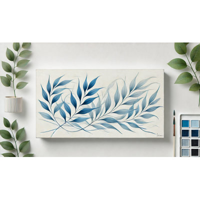 «Blue Leaves Botanical Elegance», reproduction d'art sur toile