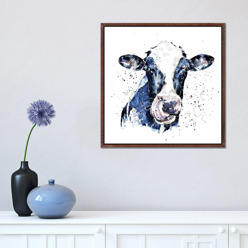 Holstein Cow I - Painting on Canvas, 45.72 cm H x 45.72 cm W, Classic Brown Wood Framed
