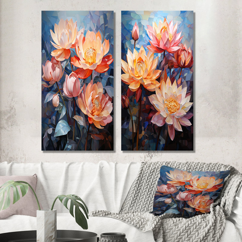 Lotus Cubist Harmony - lot de 3 impressions de lotus en métal, H 28 po x l 24 po