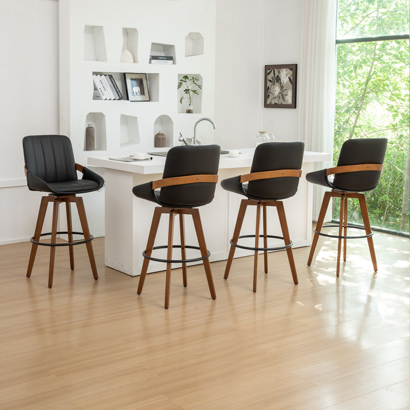 Yes Upholstered Faux Leather Bar Stool, Black, 4, Bar Stool (74.9cm Seat Height)