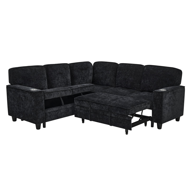 Canapé en L avec canapé-lit escamotable, Chenille gris anthracite