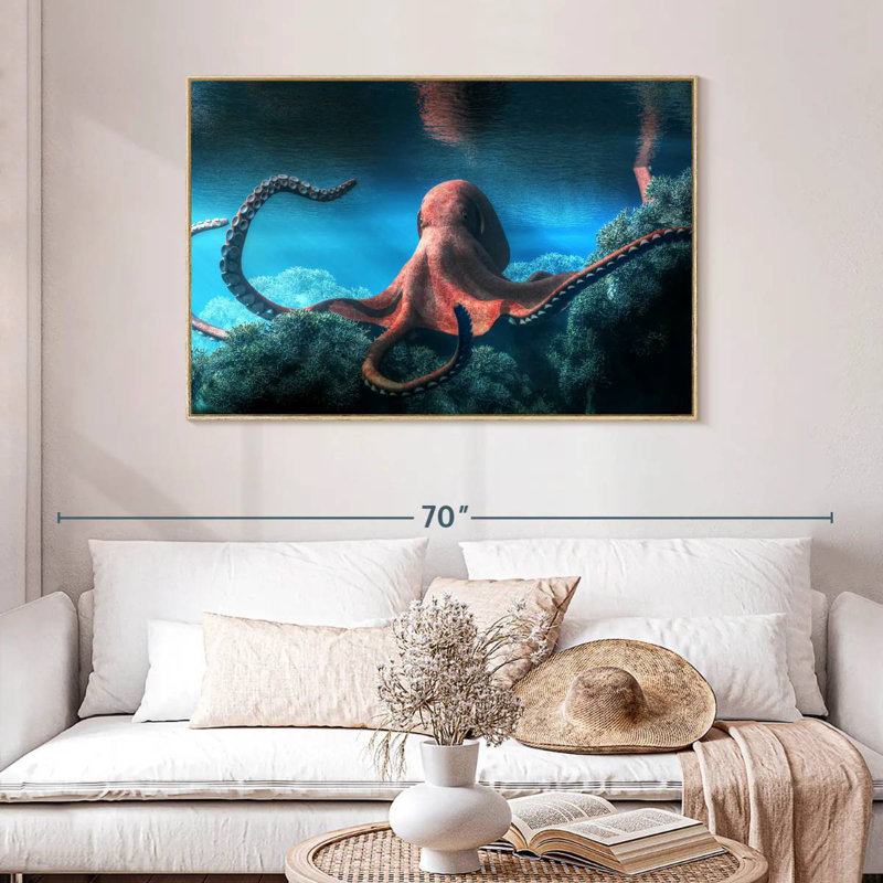 Adult Octopus, Floating Frame Natural Wood, 46" X 31"