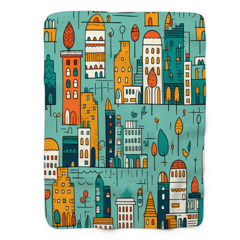 Fantasy Urban Scene - Couverture sherpa de qualité supérieure 1 pièce, Lit simple