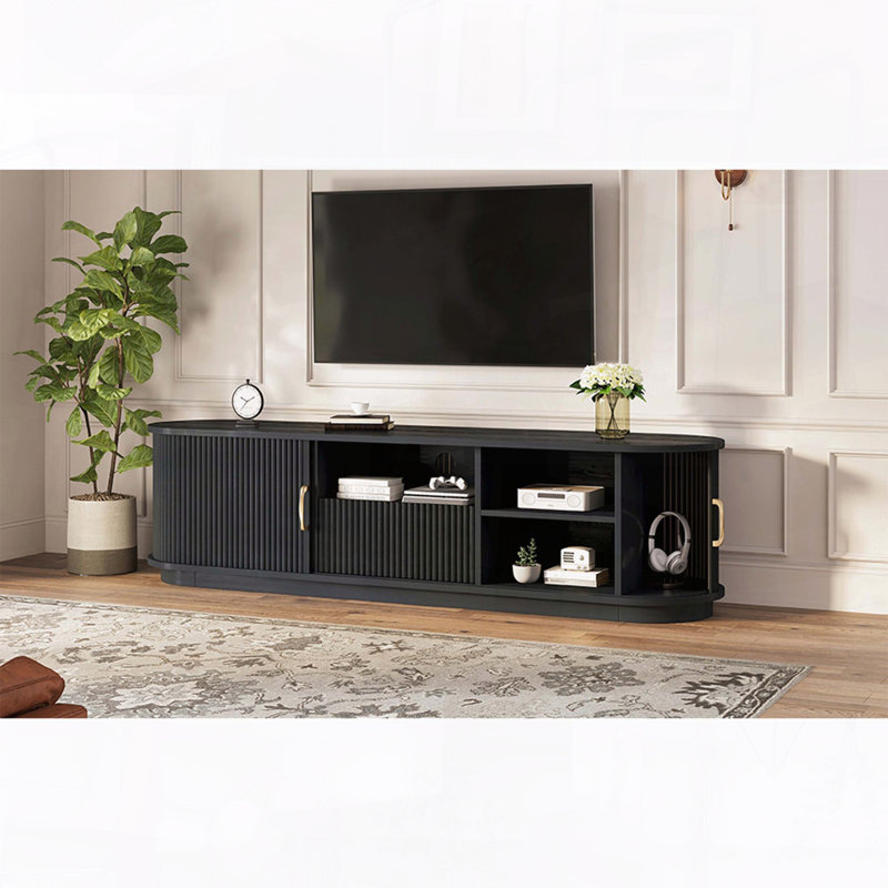 Meuble télé rustique avec gestion des câbles, Noir