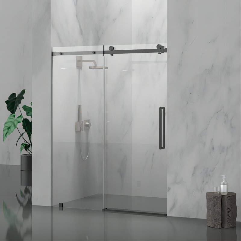 56"- 60" W x 76" H Sliding Frameless Shower Door with 5/16" Clear Tempered Glass, Matte Black