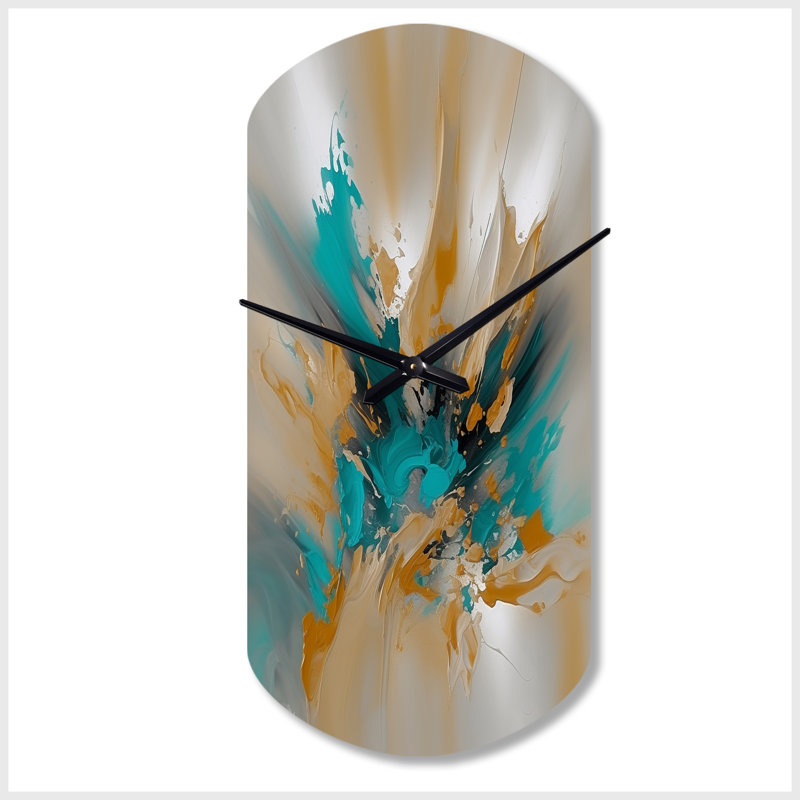 Jaune et turquoise, encre fluide en marbre - horloge murale asymétrique en métal, horloge murale moderne, Petit