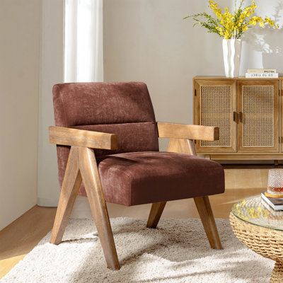 Donohoe Mid-Century Modern Accent Chair With Curved Wood Arms