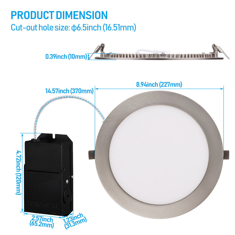 Luminaire encastré ultra-mince à DEL de 18 W et 8 pouces avec J-Box, 4000K, panneau de lumière mince à intensité variable