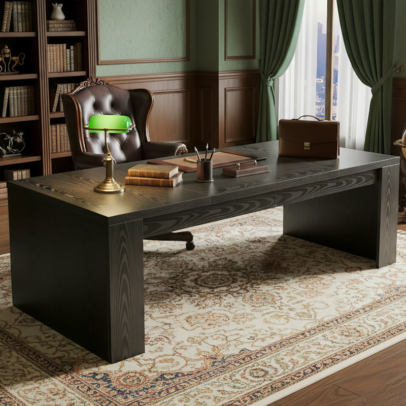 71'' Rectangular Executive Desk with Double Pedestal Legs, Farmhouse Computer Workstation for Home Office, Black