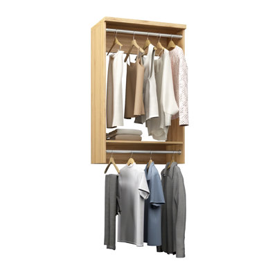 Natural Oak 31.5" Wall-Mounted Closet Section with 2 Clothing Rods