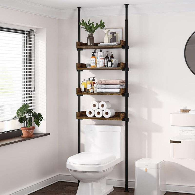 4-Tier Adjustable Over The Toilet Storage, Rustic Brown/Black