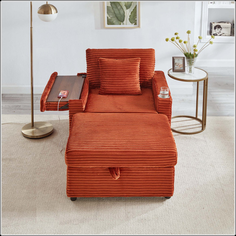 Canapé avec repose-pieds Fluffy, Orange