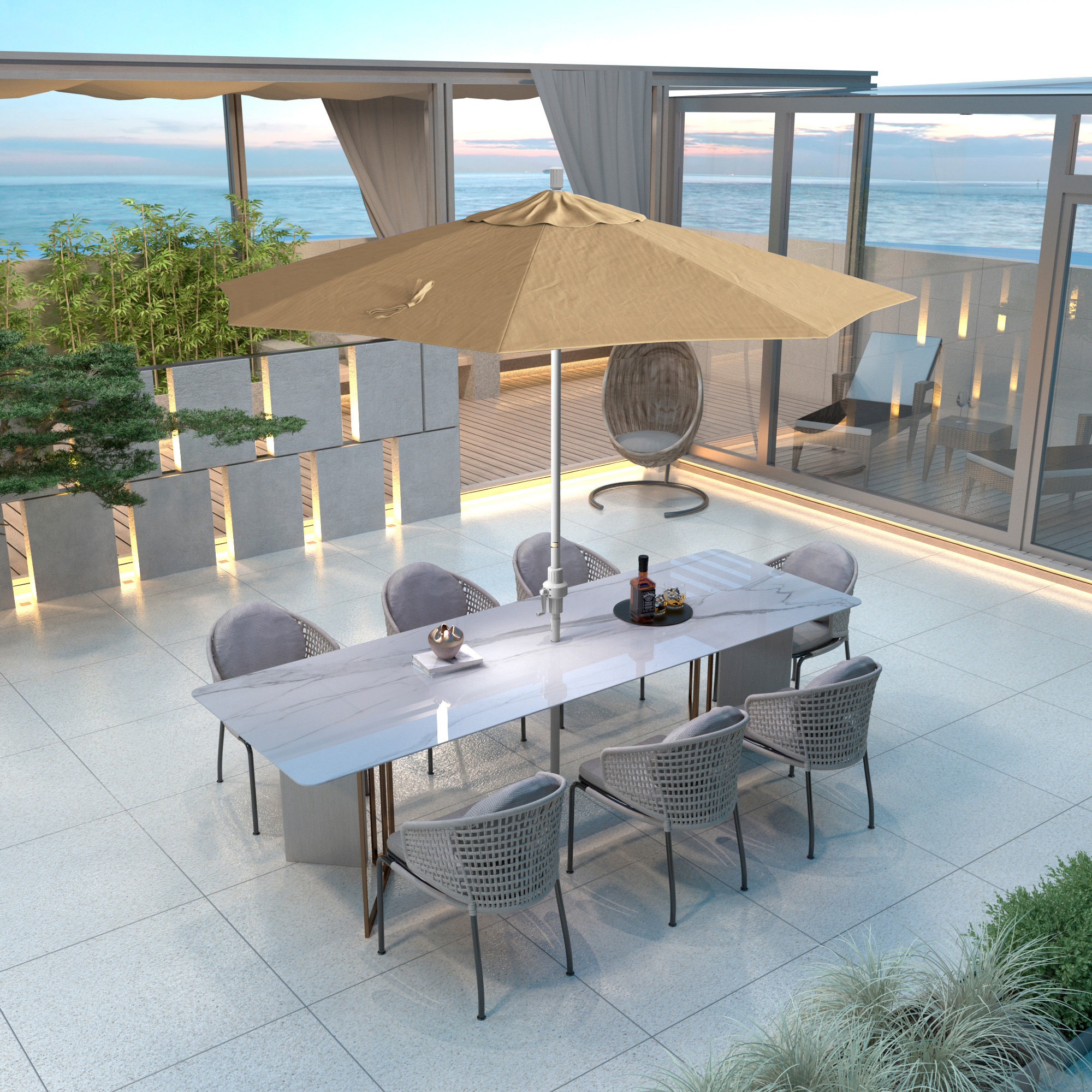 Calline 108'' Outdoor Umbrella, Champagne Performance