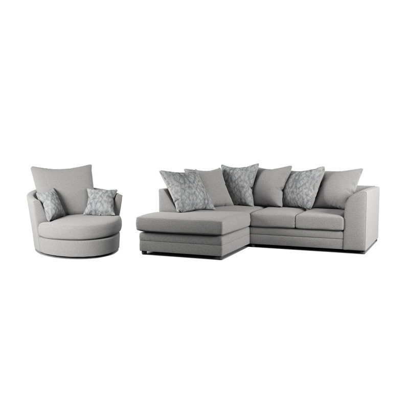 Missy Corner Sofa and Swivel Chair Set, Grey,  Left Hand Facing