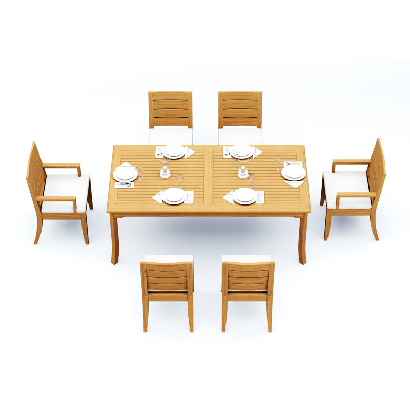 Ensemble de salle à manger 9 pièces en bois de teck de qualité A: table rectangulaire de 83 po et 8 chaises Atnas (2 et 6 chaises sans accoudoirs) # 11AT1802