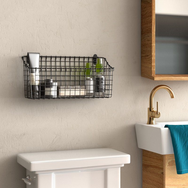 Albie Metal Wall Organizer with Wall Baskets, 15.25" W x 7.5" H x 5.5" D