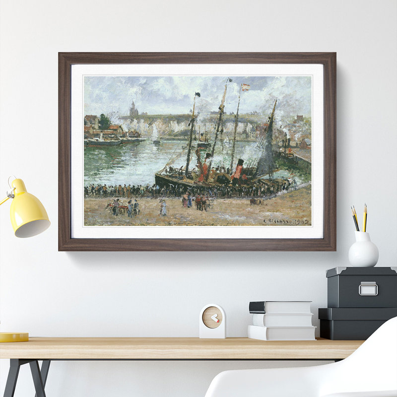 The Inner Harbor by Camille Pissarro - Picture Frame Painting, 27cm H x 36cm W x 2cm D, Walnut