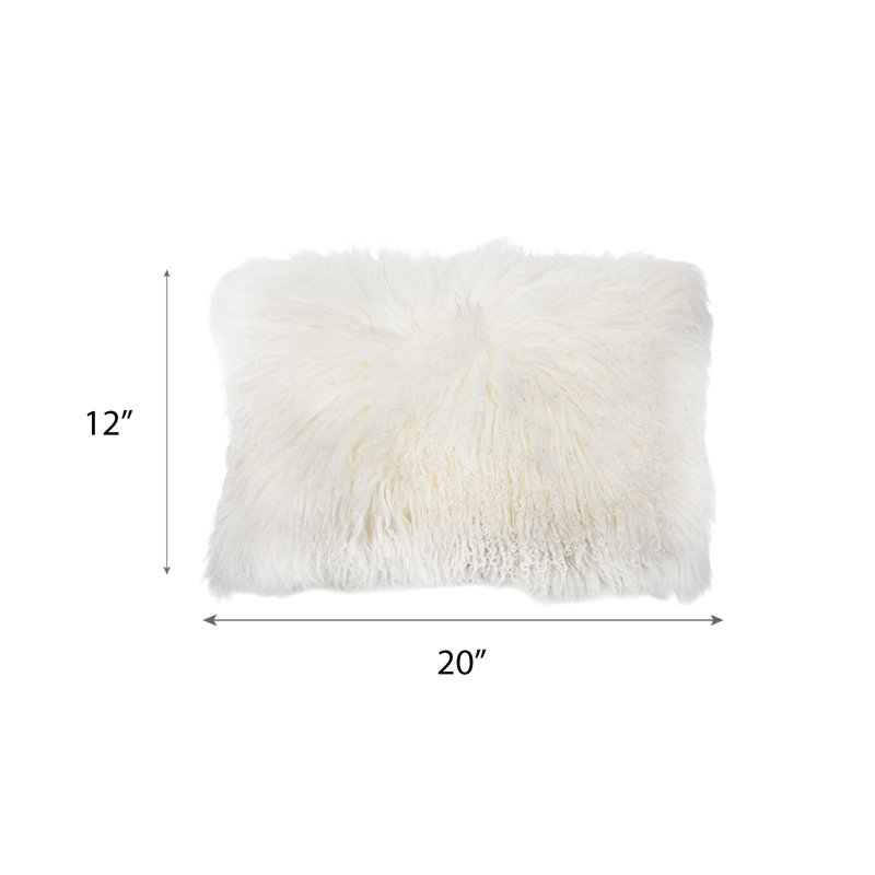 Coussin en fourrure bouclée Curla, Ivoire ivoire, H 12 po x l 20 po