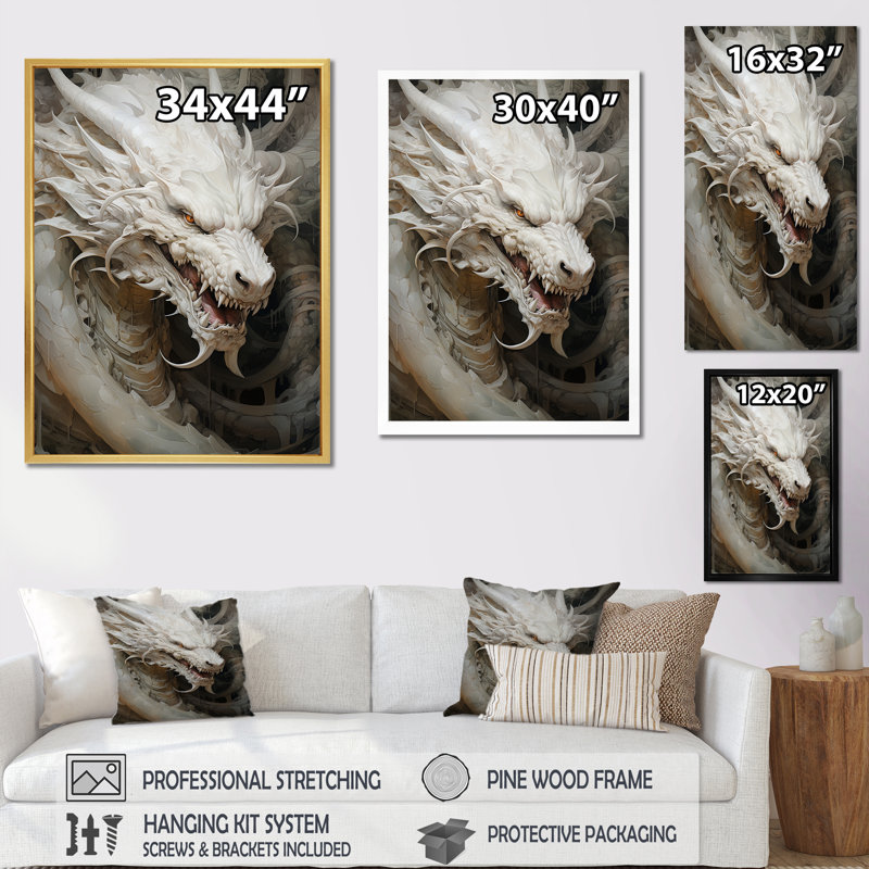 Dragon S Enchanted Realm I - Dragons, art mural, H 40 po x l 30 po x P 1,5 po, Cadre doré simple
