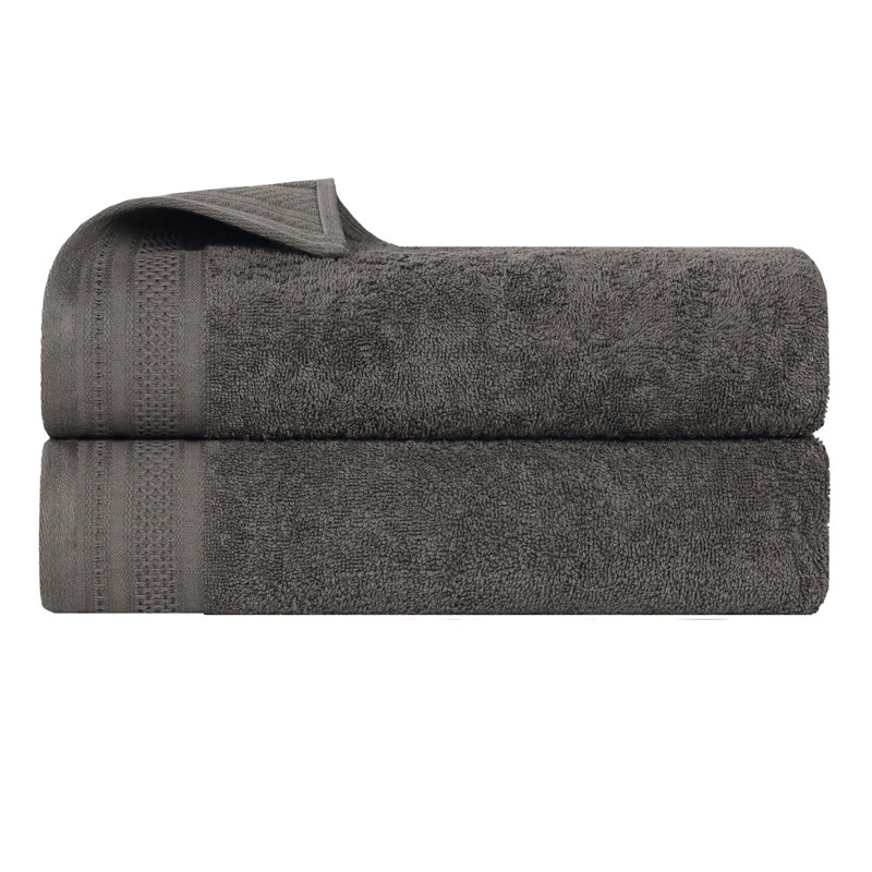 Honeycomb Textured Waffle Border Cotton Medium Weight Bath Sheets, Gunmetal