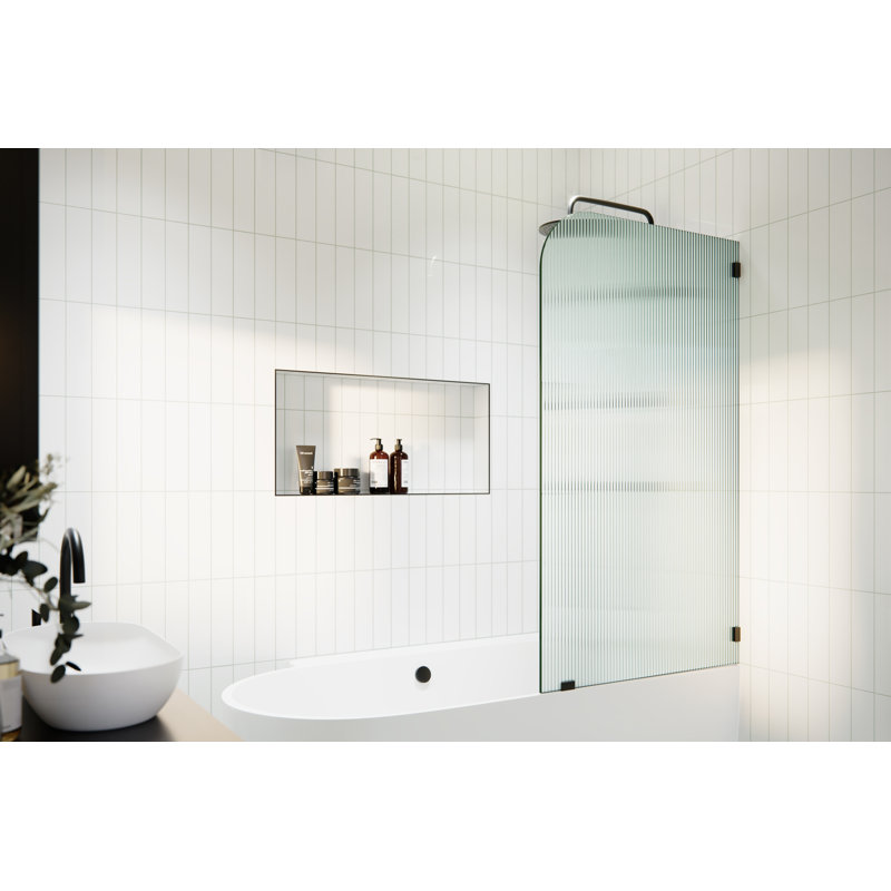 Aurora 34 in. x 58.25 in. Frameless Fluted Radius Single Fixed Bath Panel, Matte Black, Right Hand