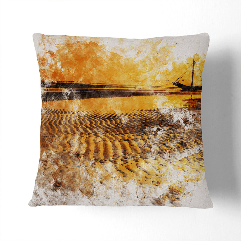 Fishing Boat at Sunset Watercolour Scatter Cushion, 55cm H x 55cm W x 20cm D