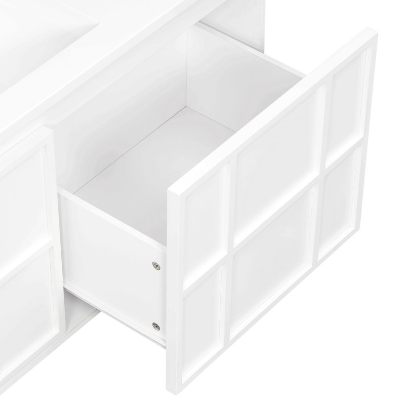 Armoire de salle de bain murale 48 po, meuble-lavabo flottant en MDF avec 2 grands tiroirs et tablette inférieure ouverte, armoire de rangement peinte en blanc, conception sans poignée