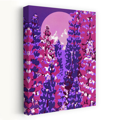 Moonlit Purple Blooms Dramatic Vibrant Abstract Landscape Mountain Wall Art Print 1 Piece Wrapped Canvas Wall Art