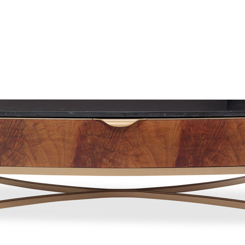 Malibu Crest Marble Coffee Table, Crotch Mahogany/Chardonnay/Walnut