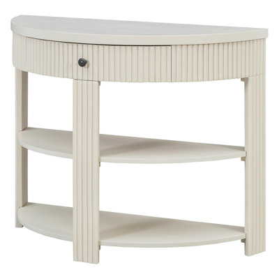 Fluted Half Moon Console Table with Drawer and 2 Shelves
