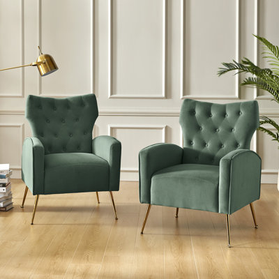 Fauteuil à oreilles en velours de polyester Tonas