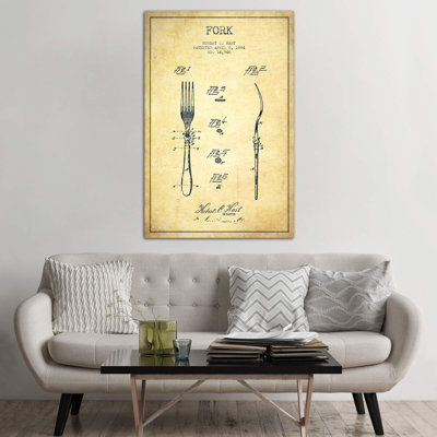 Fork Vintage Patent Blueprint - Wrapped Canvas Print