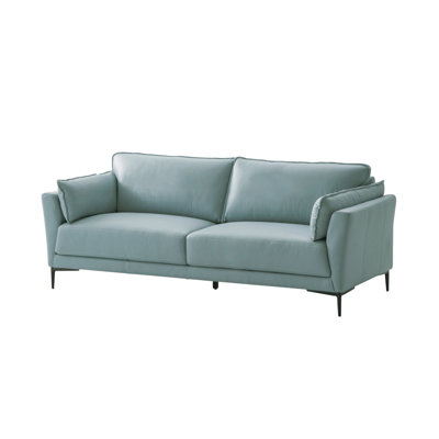 Greidy Sofa, Light Blue Top Grain Leather & Black Finish LV02387
