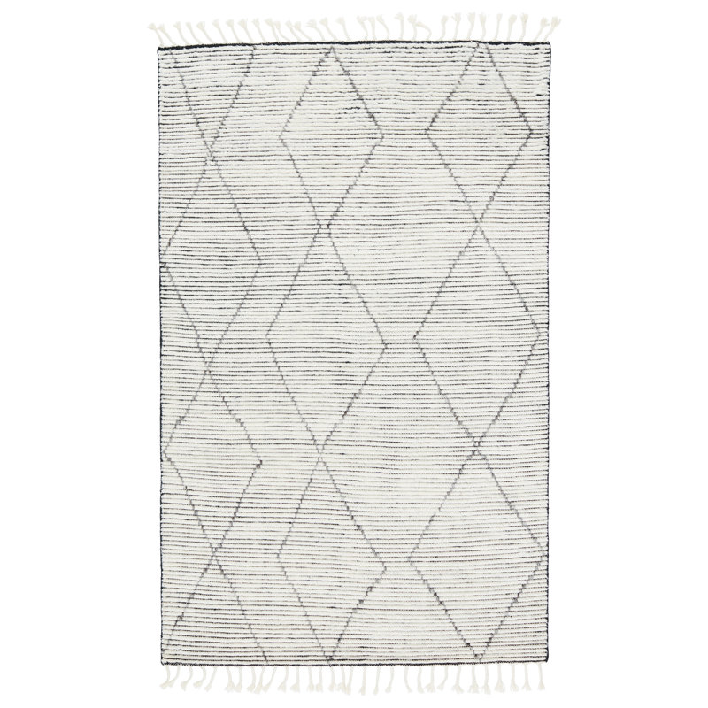 Ammil Hand-Knotted Trellis Cream/ Black Area Rug, Rectangle 4'X6'