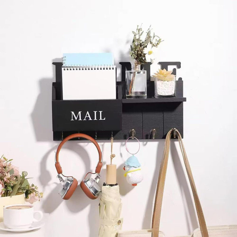 Wood Wall Organizer, Black