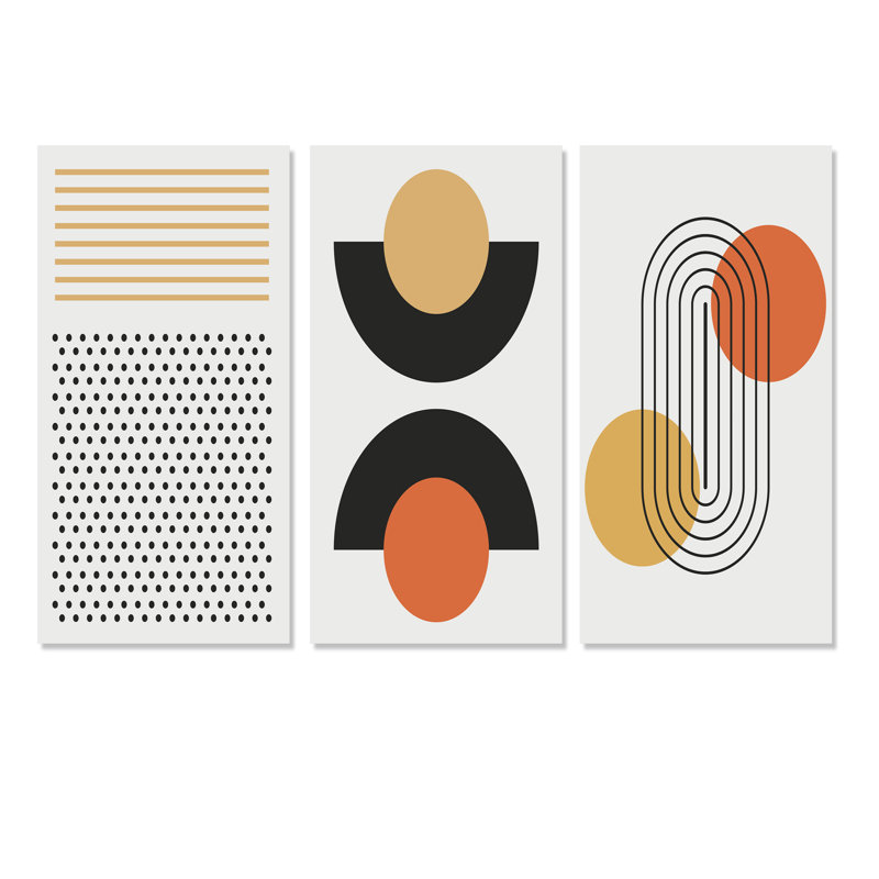 Creative Creative Designs In Retro Colors - Ensemble d'art moderne Mid-Century de 3 pièces, H 40 po x l 60 po