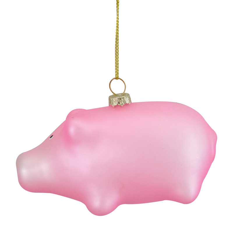 4" Pink Pig Glass Christmas Ornament