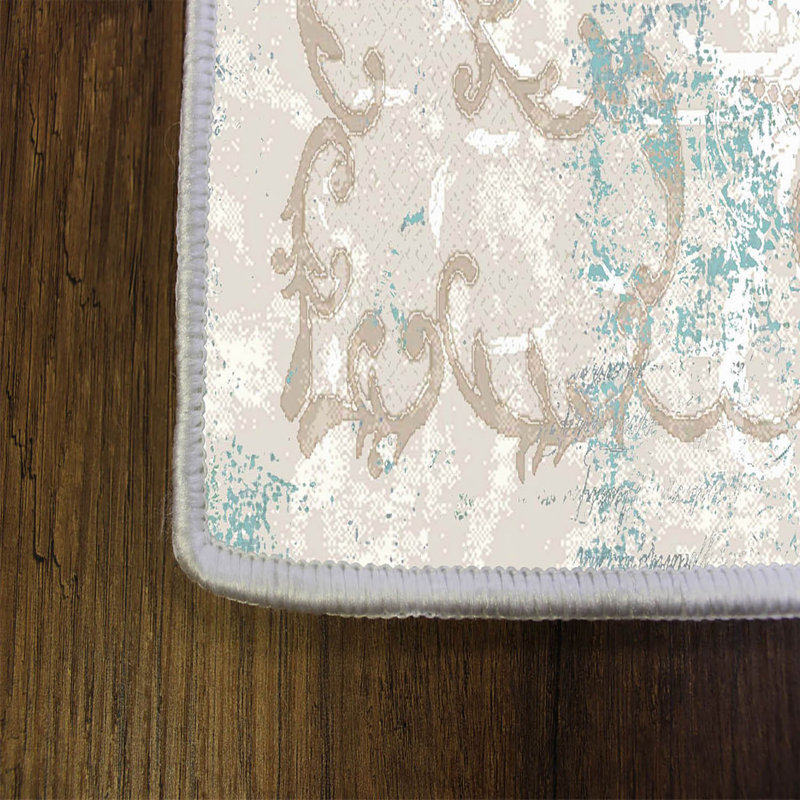 Tapis antibactérien 100% polyester 5,9 x 9,2 pi Luxurious Pois en feutre antidérapant en PVC, d'une hauteur de poils de 0,3 po | Lavable à la machine, impression numérique 3D, parfaite pour le décor du salon et de la chambre à coucher
