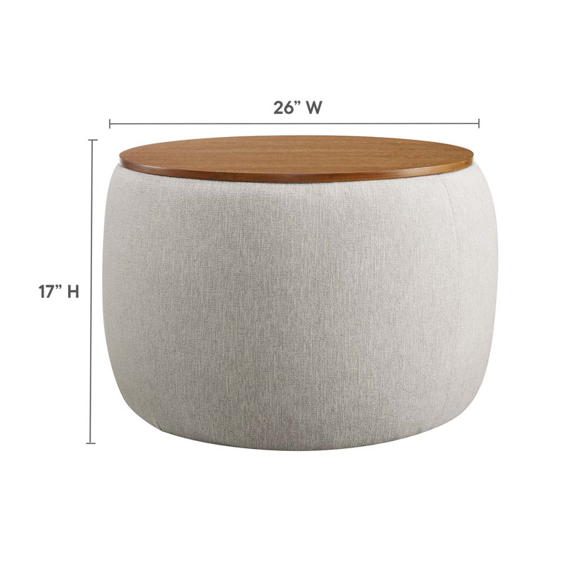 Repose-pieds rond avec rangement 26 po Modway Perla, Tissu ivoire