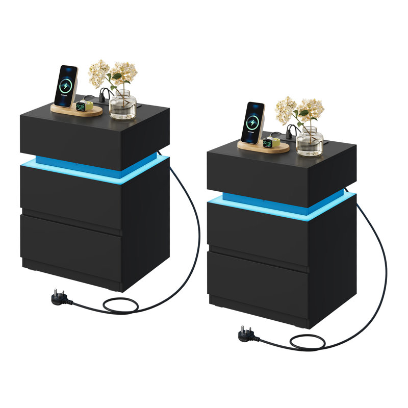 40cm W Manufactured Wood Bedside Table, Black